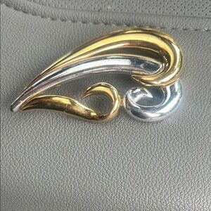 Modernist Gold and Silver Wave Brooch